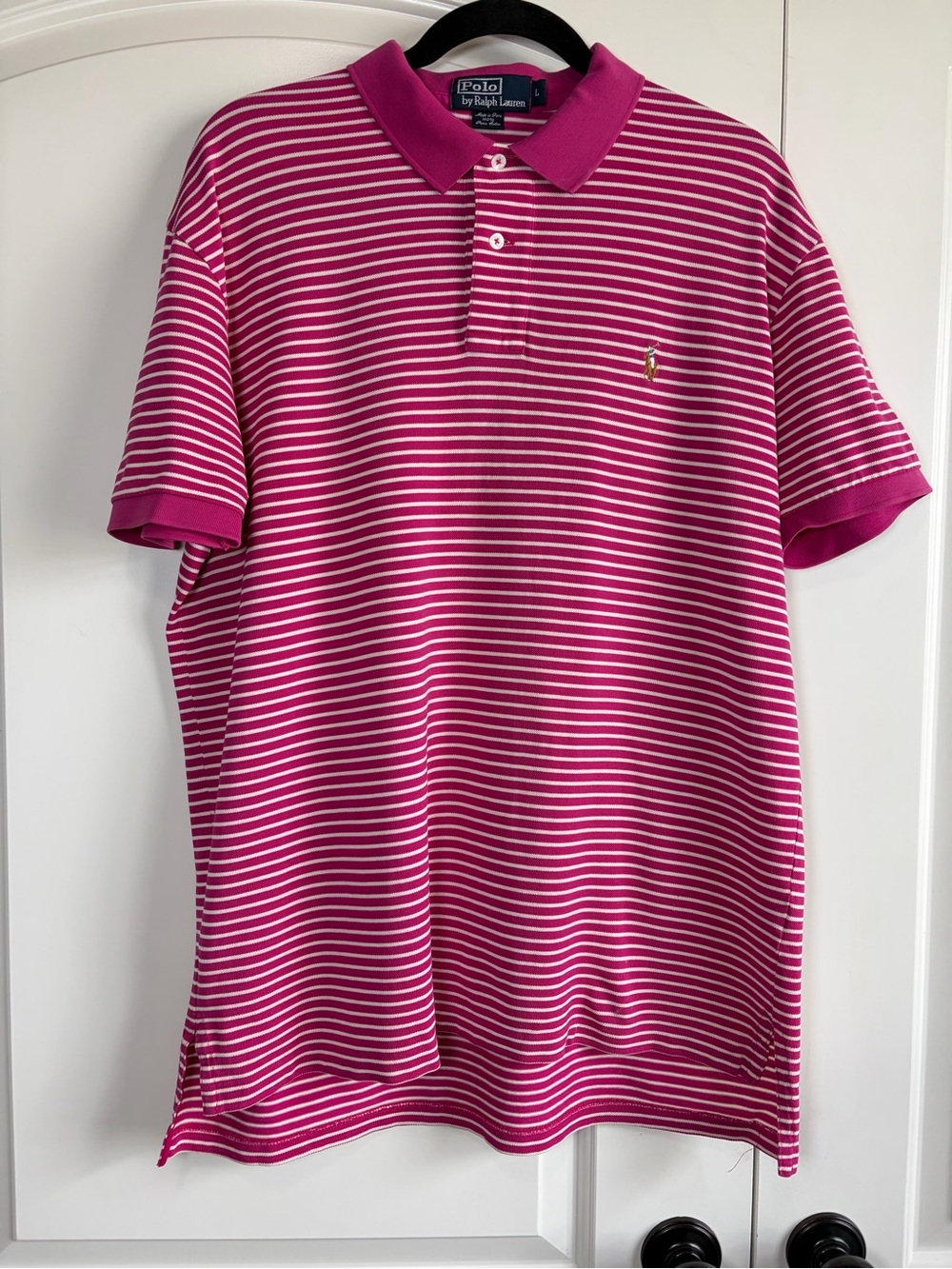 Ralph Lauren Fuchsia and White Striped Polo